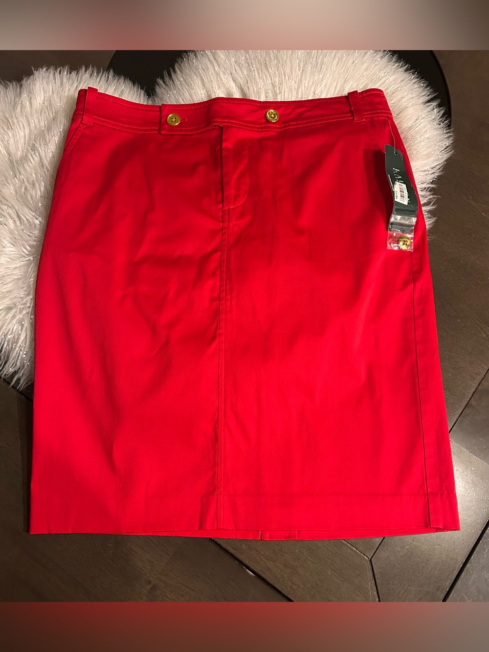 Ralph Lauren Red Pencil Skirt with Gold-Tone Buttons NWT